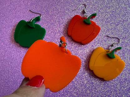 Bell Pepper Earrings: Laser Cut Acrylic Peppers, Vegetables, Veggies, Vegan, Foodie, Cook, Chef, Food Earrings, Gifts for Her/Him/Them