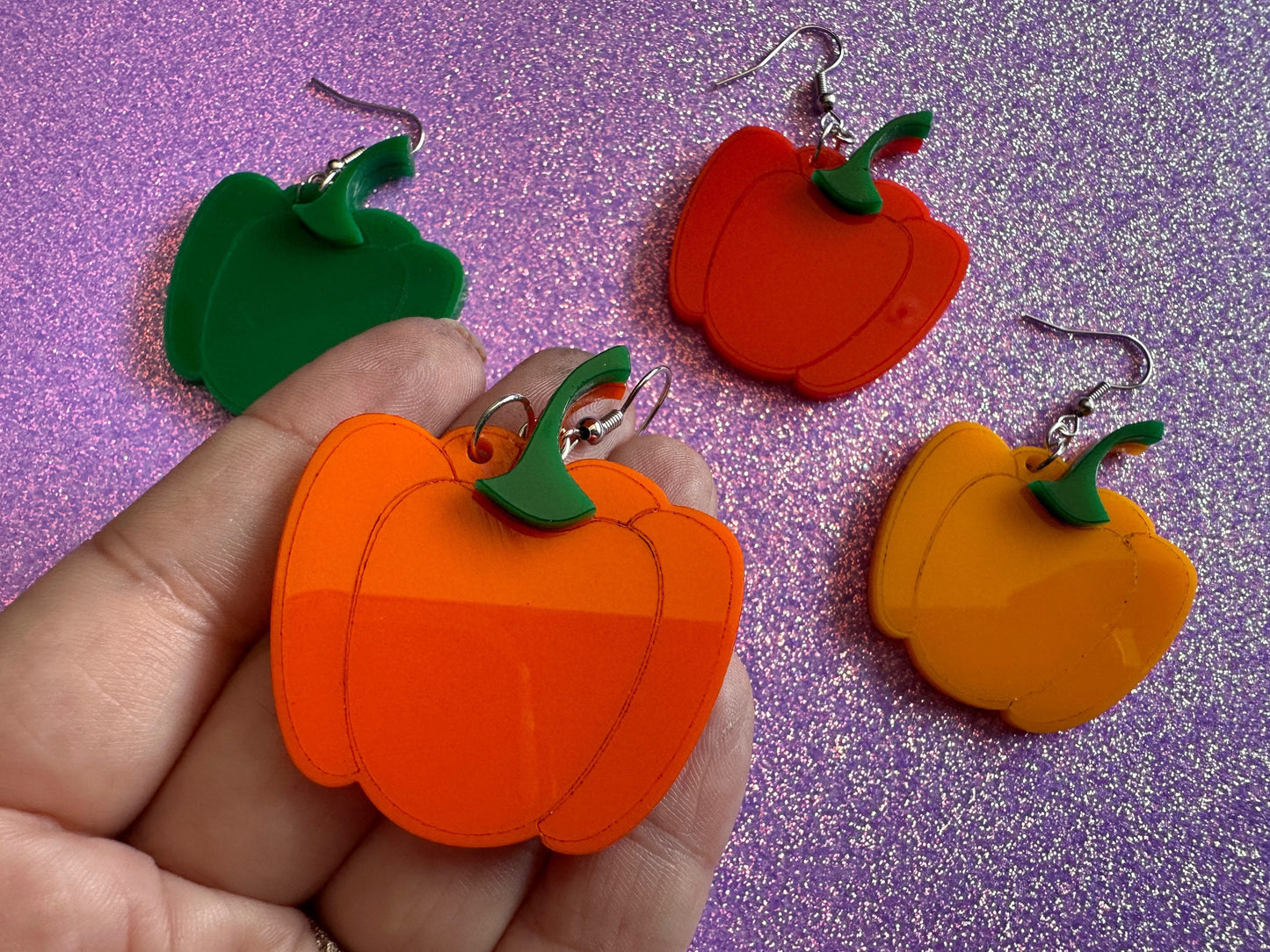 Bell Pepper Earrings: Laser Cut Acrylic Peppers, Vegetables, Veggies, Vegan, Foodie, Cook, Chef, Food Earrings, Gifts for Her/Him/Them