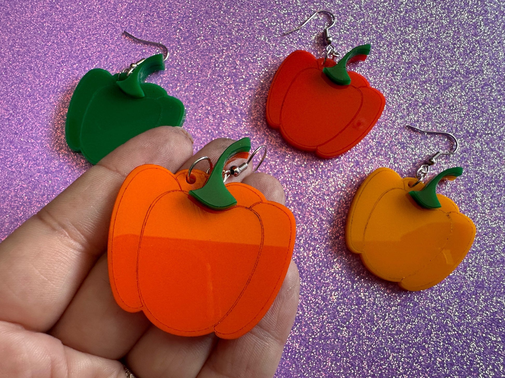 Bell Pepper Earrings: Laser Cut Acrylic Peppers, Vegetables, Veggies, Vegan, Foodie, Cook, Chef, Food Earrings, Gifts for Her/Him/Them