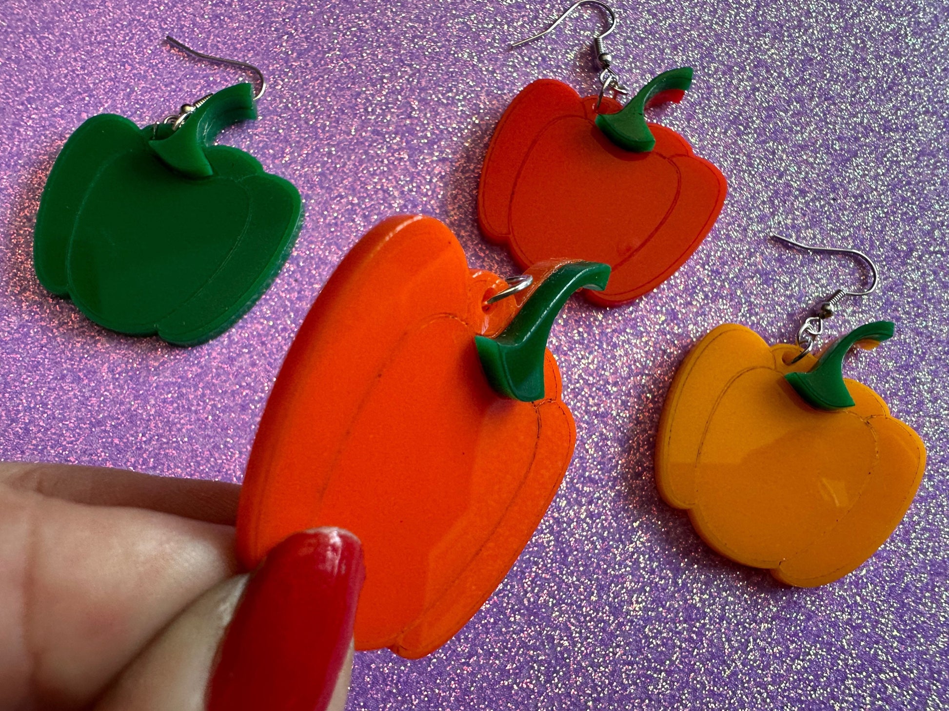 Bell Pepper Earrings: Laser Cut Acrylic Peppers, Vegetables, Veggies, Vegan, Foodie, Cook, Chef, Food Earrings, Gifts for Her/Him/Them