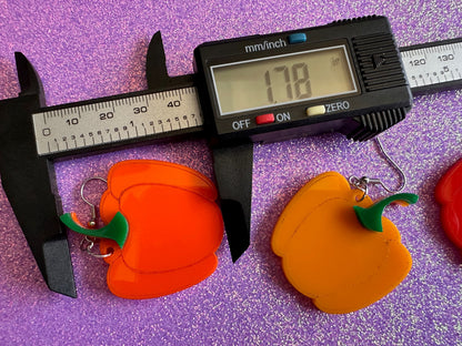 Bell Pepper Earrings: Laser Cut Acrylic Peppers, Vegetables, Veggies, Vegan, Foodie, Cook, Chef, Food Earrings, Gifts for Her/Him/Them