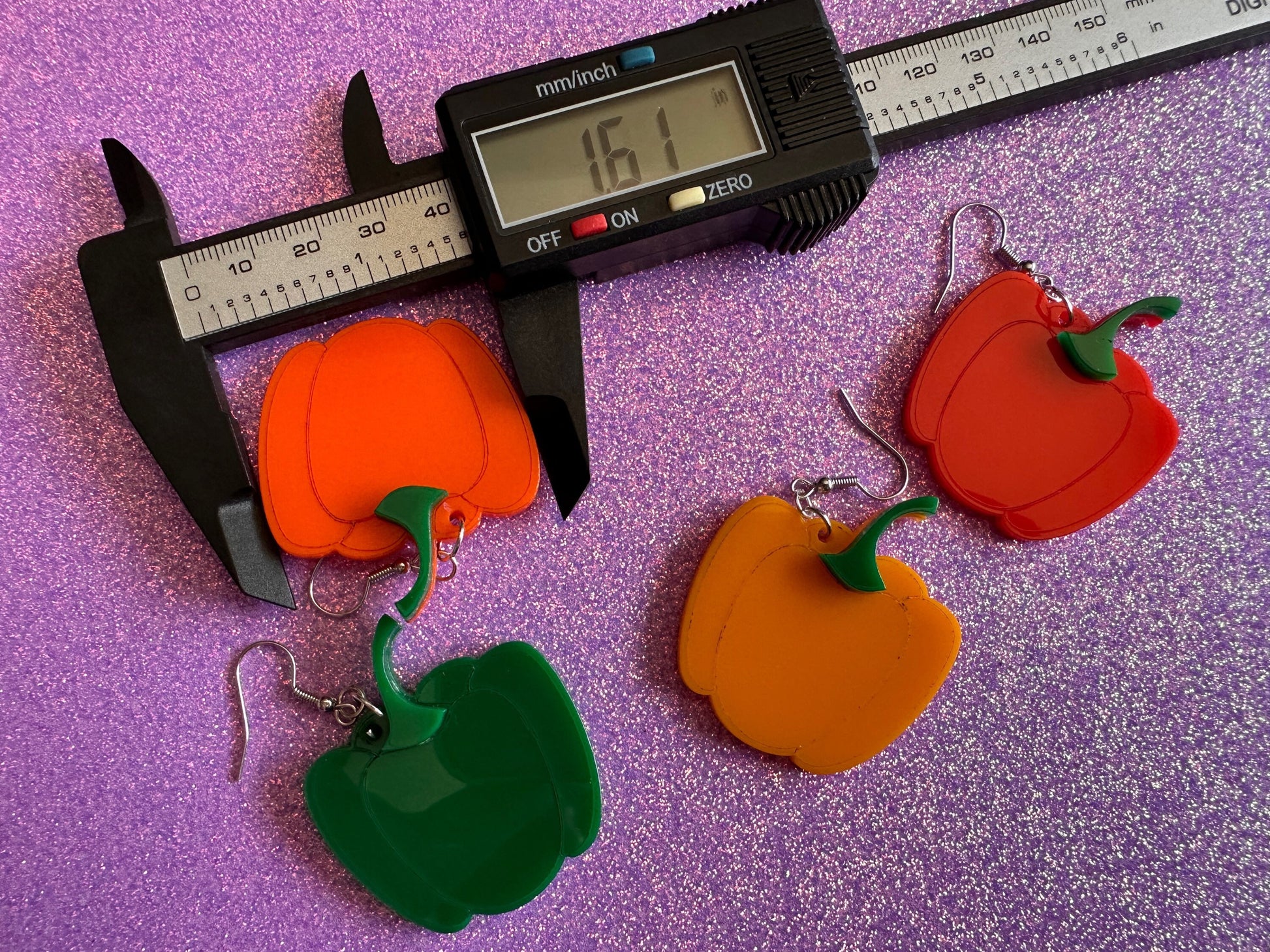 Bell Pepper Earrings: Laser Cut Acrylic Peppers, Vegetables, Veggies, Vegan, Foodie, Cook, Chef, Food Earrings, Gifts for Her/Him/Them