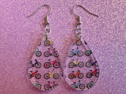 Bicycle Earrings: Laser Cut Acrylic Bicycles, Cycling, Bike Ride, Travel, Biking, Eco Friendly, Sports, Hobby, Best Gifts for Her/Him/Them
