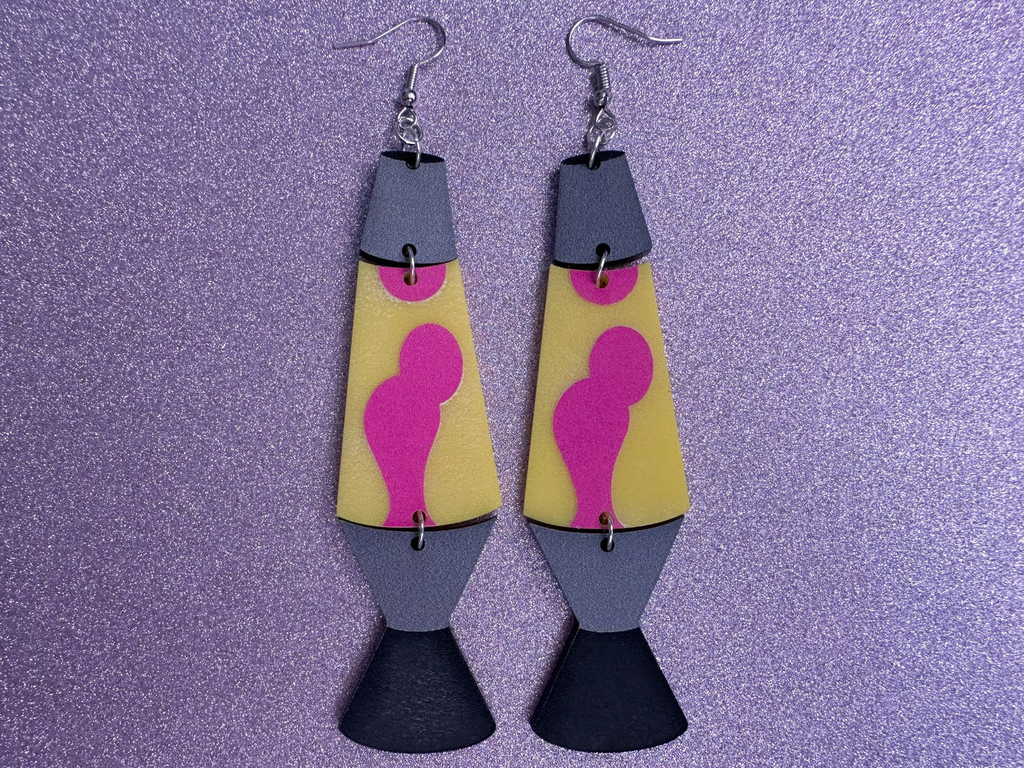 Big Lava Lamp Earrings: Laser Cut Acrylic Lava Lamps 60s, 70s, Pop Culture, Colorful Retro Vibe, Glitter, Hippie, Best Gift for Her/Him/Them