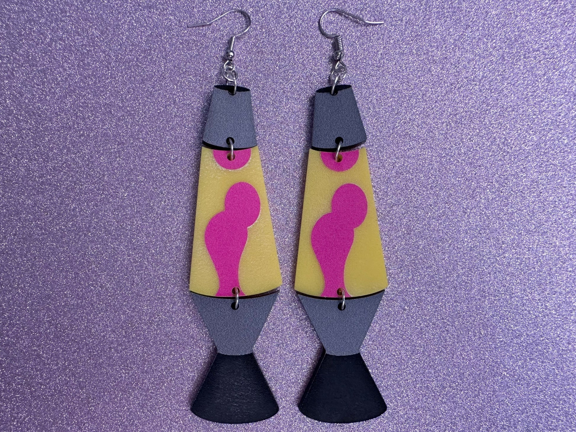 Big Lava Lamp Earrings: Laser Cut Acrylic Lava Lamps 60s, 70s, Pop Culture, Colorful Retro Vibe, Glitter, Hippie, Best Gift for Her/Him/Them