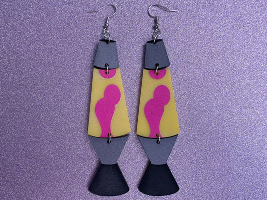 Big Lava Lamp Earrings: Laser Cut Acrylic Lava Lamps 60s, 70s, Pop Culture, Colorful Retro Vibe, Glitter, Hippie, Best Gift for Her/Him/Them