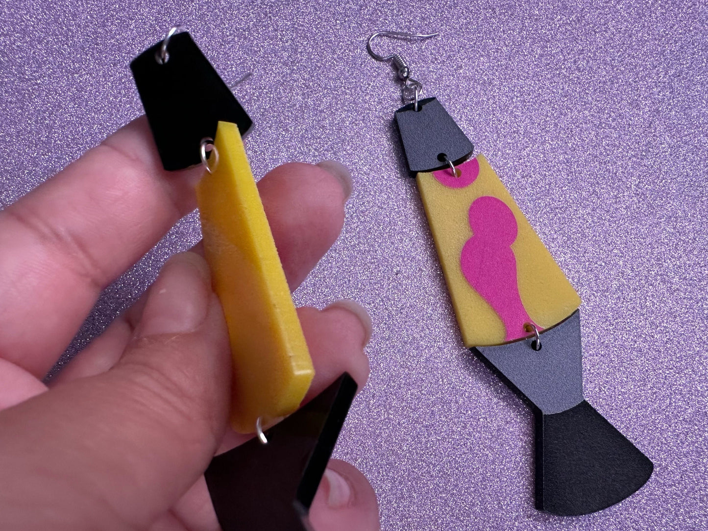 Big Lava Lamp Earrings: Laser Cut Acrylic Lava Lamps 60s, 70s, Pop Culture, Colorful Retro Vibe, Glitter, Hippie, Best Gift for Her/Him/Them