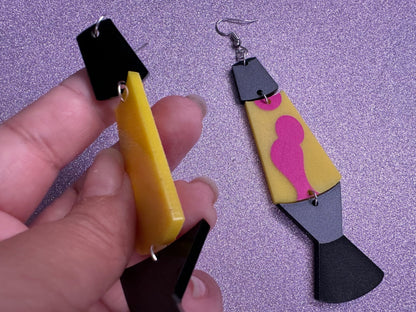 Big Lava Lamp Earrings: Laser Cut Acrylic Lava Lamps 60s, 70s, Pop Culture, Colorful Retro Vibe, Glitter, Hippie, Best Gift for Her/Him/Them