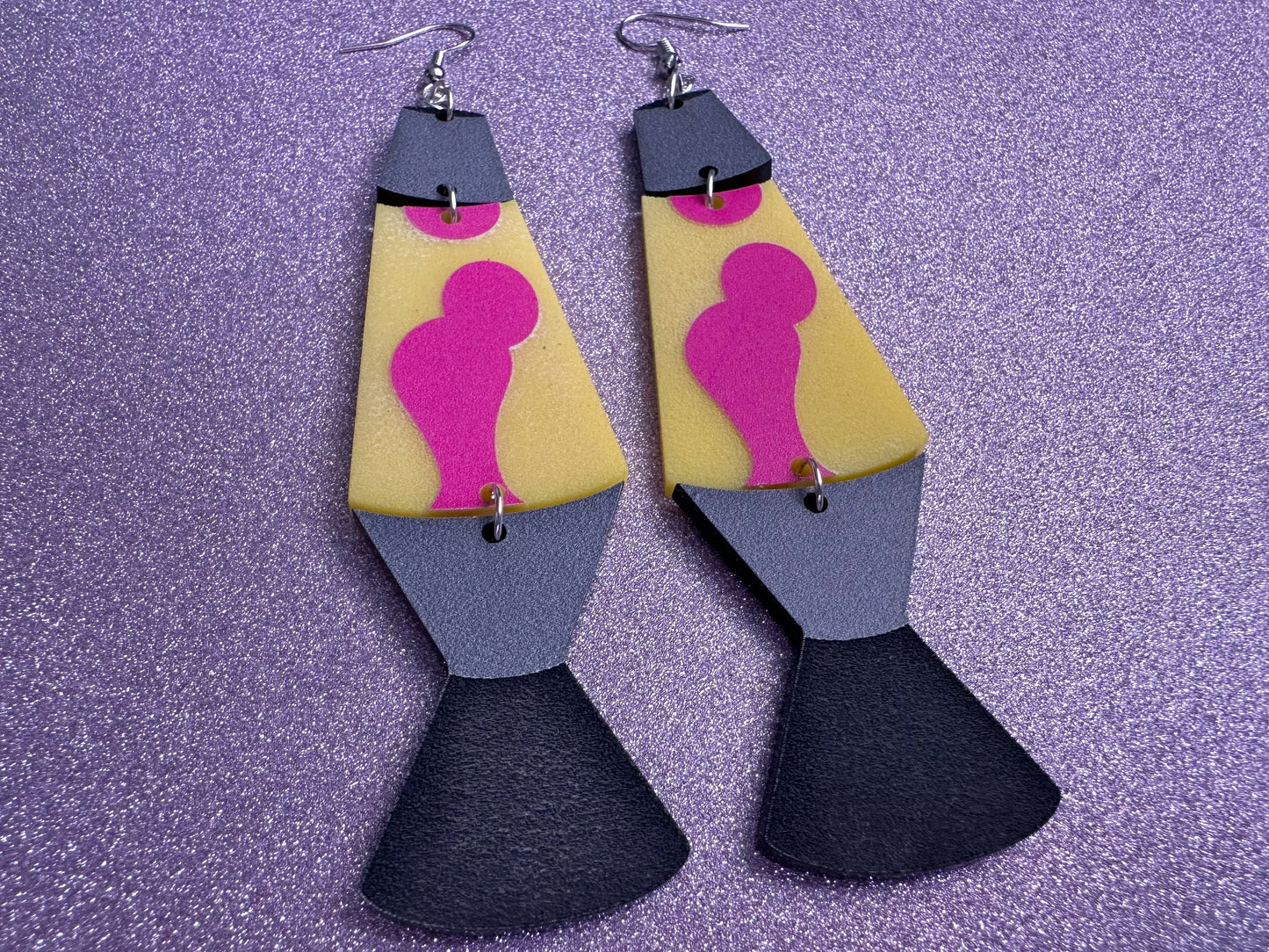 Big Lava Lamp Earrings: Laser Cut Acrylic Lava Lamps 60s, 70s, Pop Culture, Colorful Retro Vibe, Glitter, Hippie, Best Gift for Her/Him/Them