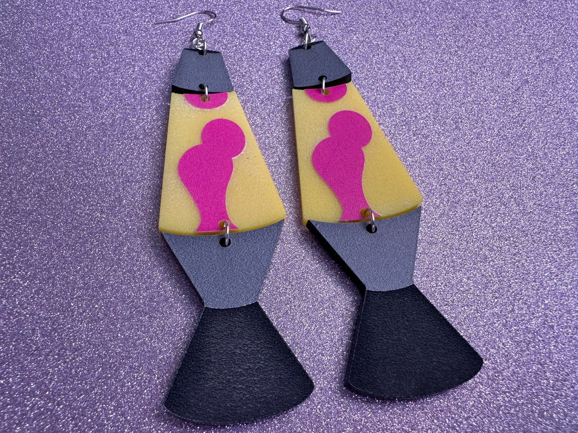 Big Lava Lamp Earrings: Laser Cut Acrylic Lava Lamps 60s, 70s, Pop Culture, Colorful Retro Vibe, Glitter, Hippie, Best Gift for Her/Him/Them