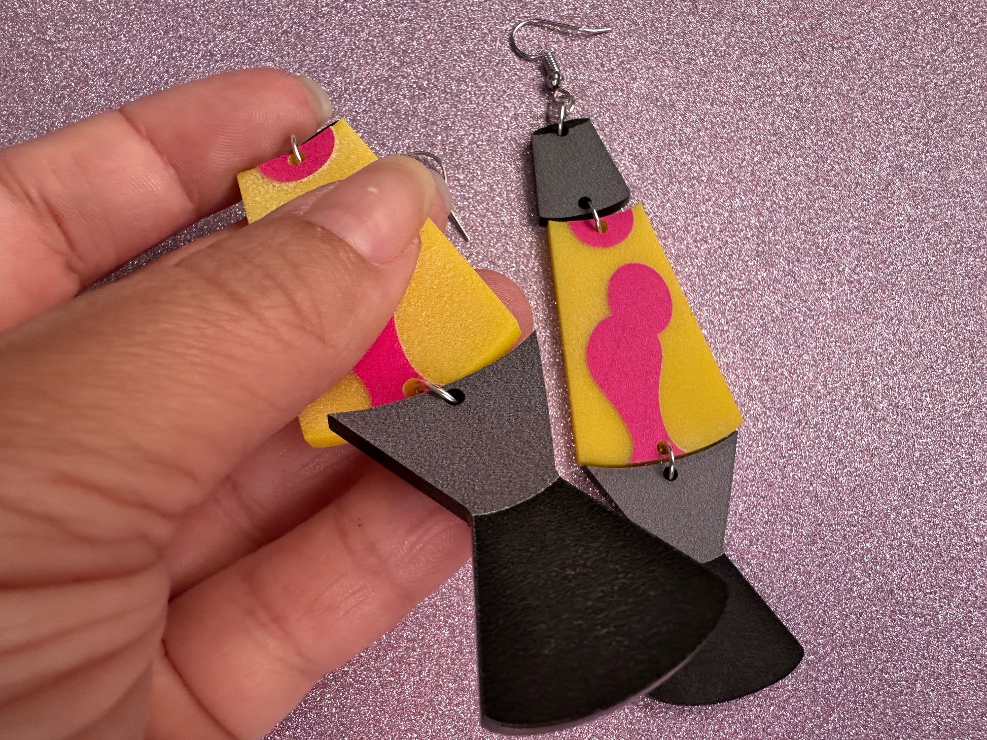 Big Lava Lamp Earrings: Laser Cut Acrylic Lava Lamps 60s, 70s, Pop Culture, Colorful Retro Vibe, Glitter, Hippie, Best Gift for Her/Him/Them