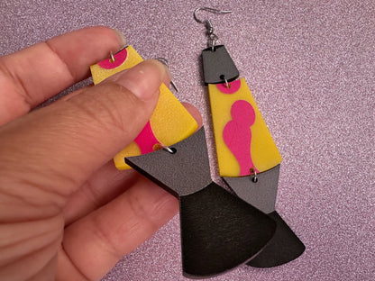 Big Lava Lamp Earrings: Laser Cut Acrylic Lava Lamps 60s, 70s, Pop Culture, Colorful Retro Vibe, Glitter, Hippie, Best Gift for Her/Him/Them
