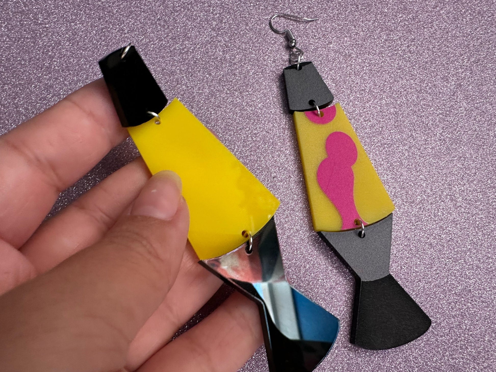 Big Lava Lamp Earrings: Laser Cut Acrylic Lava Lamps 60s, 70s, Pop Culture, Colorful Retro Vibe, Glitter, Hippie, Best Gift for Her/Him/Them