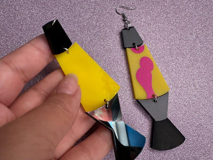 Big Lava Lamp Earrings: Laser Cut Acrylic Lava Lamps 60s, 70s, Pop Culture, Colorful Retro Vibe, Glitter, Hippie, Best Gift for Her/Him/Them