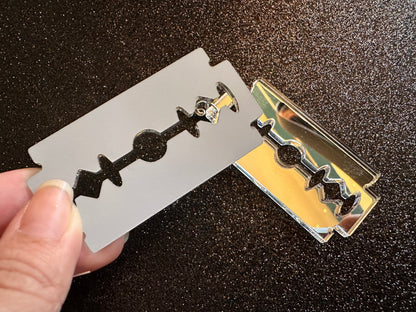 Big Mirrored Razor Blade Earrings: Laser Cut Acrylic Halloween Accessories, Scary, Horror, Murder, Shaving, Knife, Gifts for Her/Him/Them