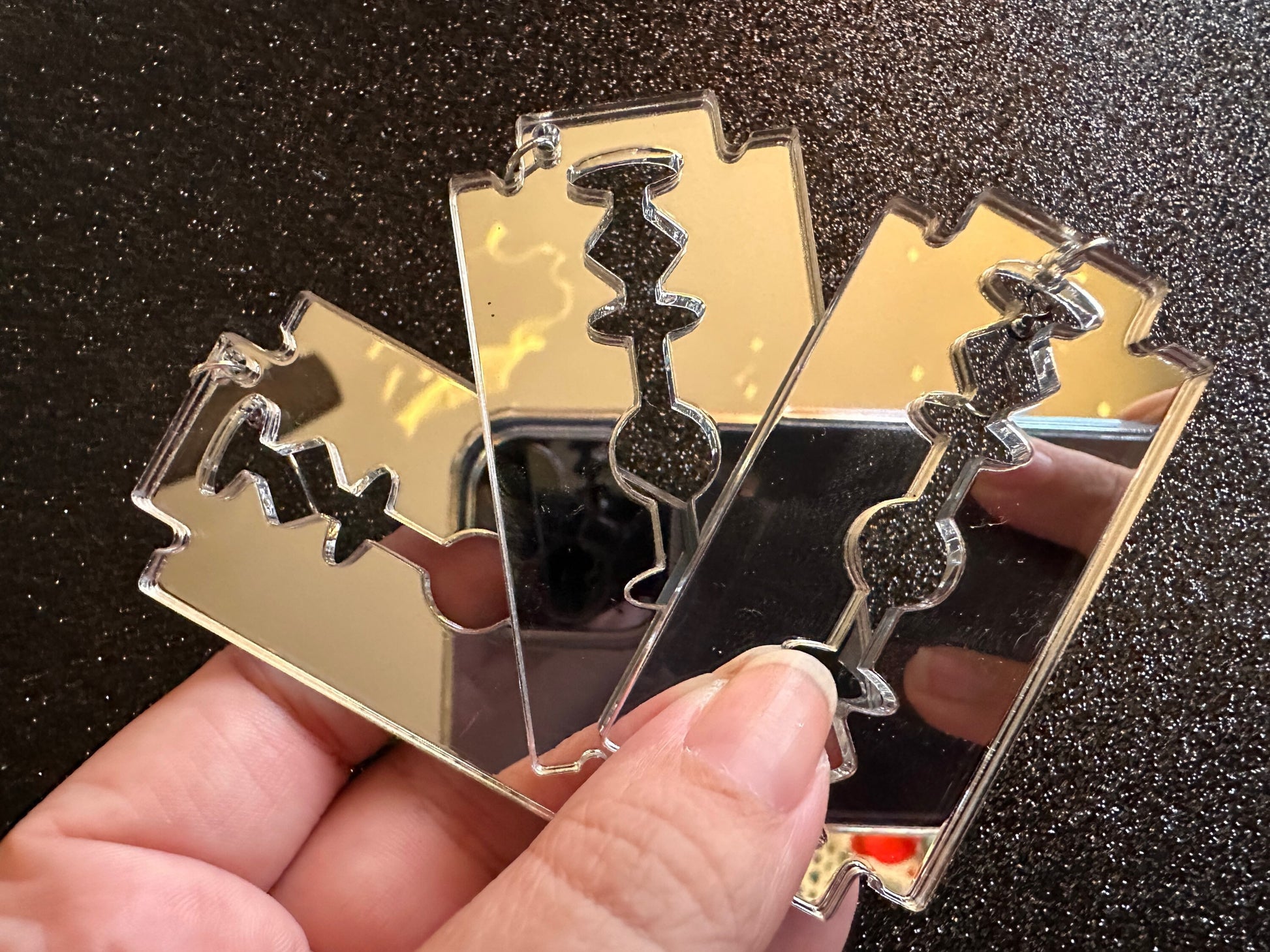 Big Mirrored Razor Blade Earrings: Laser Cut Acrylic Halloween Accessories, Scary, Horror, Murder, Shaving, Knife, Gifts for Her/Him/Them