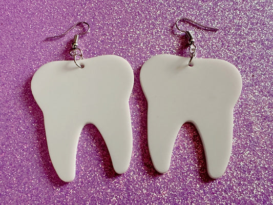 Big Tooth Earrings: Laser Cut Acrylic Teeth, Dentist, Dental Health, Teeth, Molar, Anatomy, Halloween, Gag Gift, Best Gifts for Her/Him/Them
