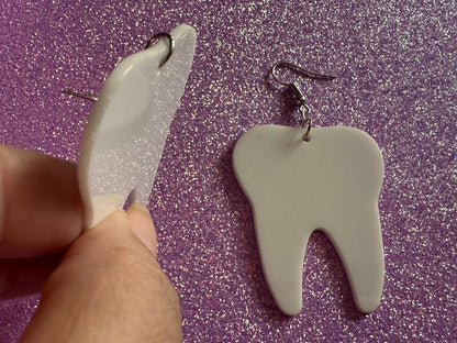Big Tooth Earrings: Laser Cut Acrylic Teeth, Dentist, Dental Health, Teeth, Molar, Anatomy, Halloween, Gag Gift, Best Gifts for Her/Him/Them