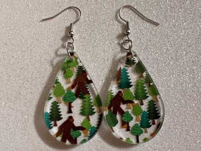 Bigfoot Earrings: Laser Cut Acrylic Bigfoots, Forest, Trees, Camping, Magical Creature, Gag Gift, Mountain, Best Gifts for Her/Him/Them