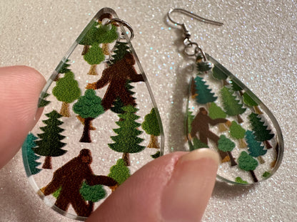 Bigfoot Earrings: Laser Cut Acrylic Bigfoots, Forest, Trees, Camping, Magical Creature, Gag Gift, Mountain, Best Gifts for Her/Him/Them