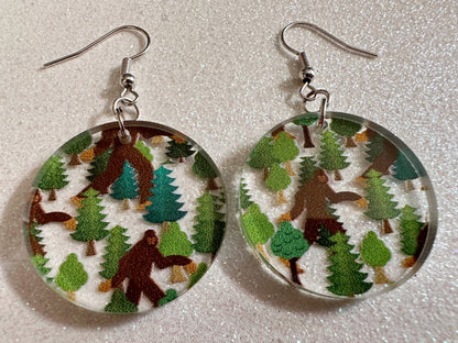 Bigfoot Earrings: Laser Cut Acrylic Bigfoots, Forest, Trees, Camping, Magical Creature, Gag Gift, Mountain, Best Gifts for Her/Him/Them