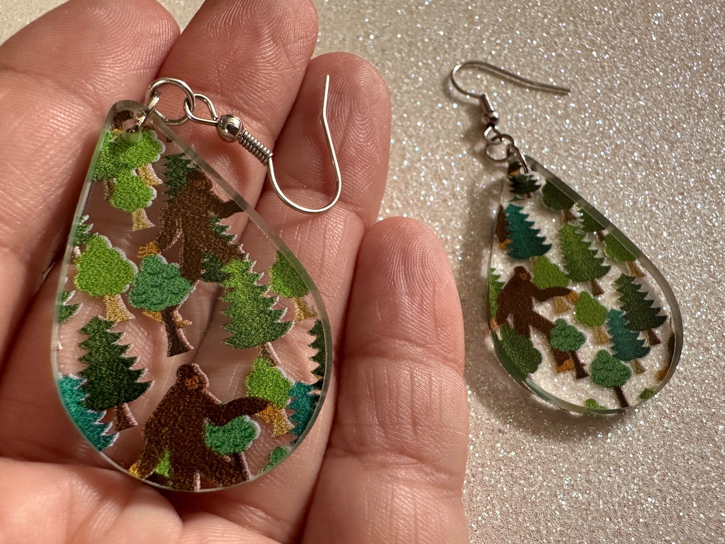 Bigfoot Earrings: Laser Cut Acrylic Bigfoots, Forest, Trees, Camping, Magical Creature, Gag Gift, Mountain, Best Gifts for Her/Him/Them