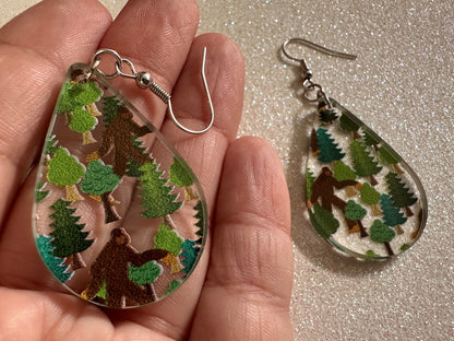 Bigfoot Earrings: Laser Cut Acrylic Bigfoots, Forest, Trees, Camping, Magical Creature, Gag Gift, Mountain, Best Gifts for Her/Him/Them
