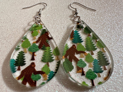Bigfoot Earrings: Laser Cut Acrylic Bigfoots, Forest, Trees, Camping, Magical Creature, Gag Gift, Mountain, Best Gifts for Her/Him/Them