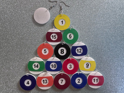 Billiard Ball Earrings: Laser Cut Acrylic Pool Balls, Pool Rack, Sports, Game Night, Eight Ball, Best Gifts for Her/Him/Them