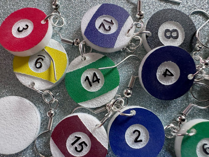 Billiard Ball Earrings: Laser Cut Acrylic Pool Balls, Pool Rack, Sports, Game Night, Eight Ball, Best Gifts for Her/Him/Them
