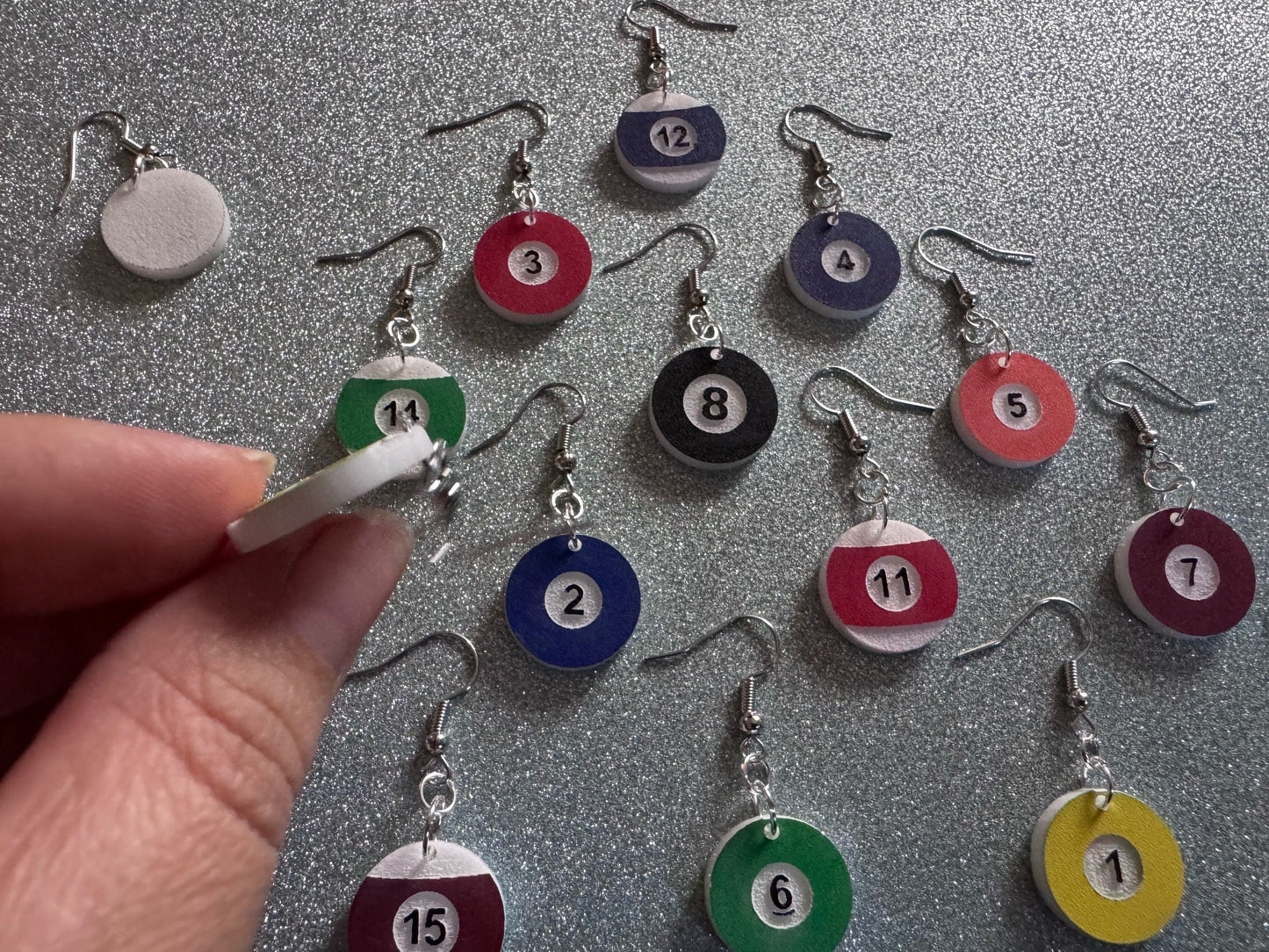 Billiard Ball Earrings: Laser Cut Acrylic Pool Balls, Pool Rack, Sports, Game Night, Eight Ball, Best Gifts for Her/Him/Them