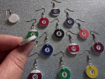 Billiard Ball Earrings: Laser Cut Acrylic Pool Balls, Pool Rack, Sports, Game Night, Eight Ball, Best Gifts for Her/Him/Them