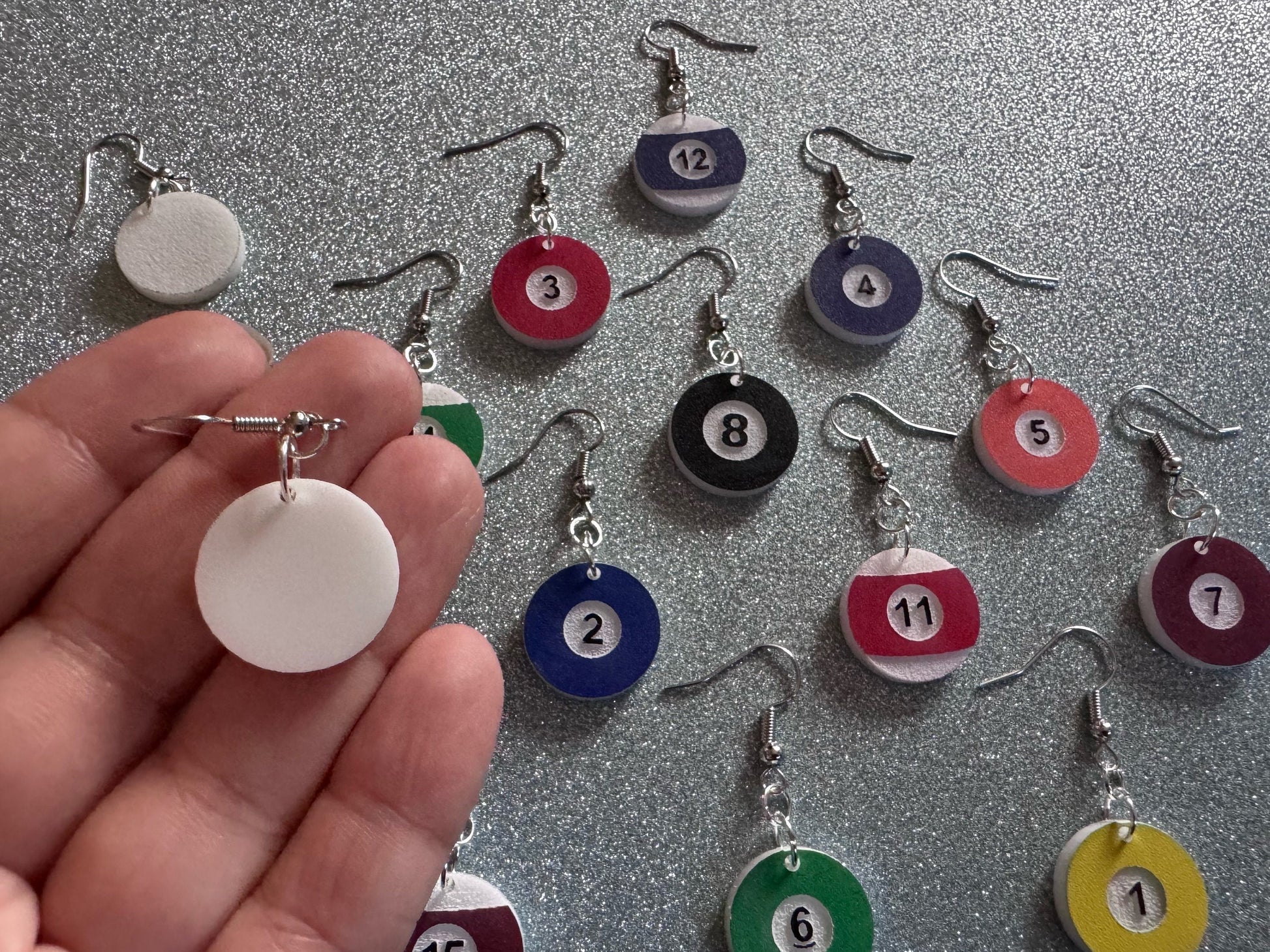 Billiard Ball Earrings: Laser Cut Acrylic Pool Balls, Pool Rack, Sports, Game Night, Eight Ball, Best Gifts for Her/Him/Them