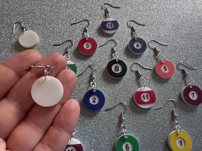 Billiard Ball Earrings: Laser Cut Acrylic Pool Balls, Pool Rack, Sports, Game Night, Eight Ball, Best Gifts for Her/Him/Them
