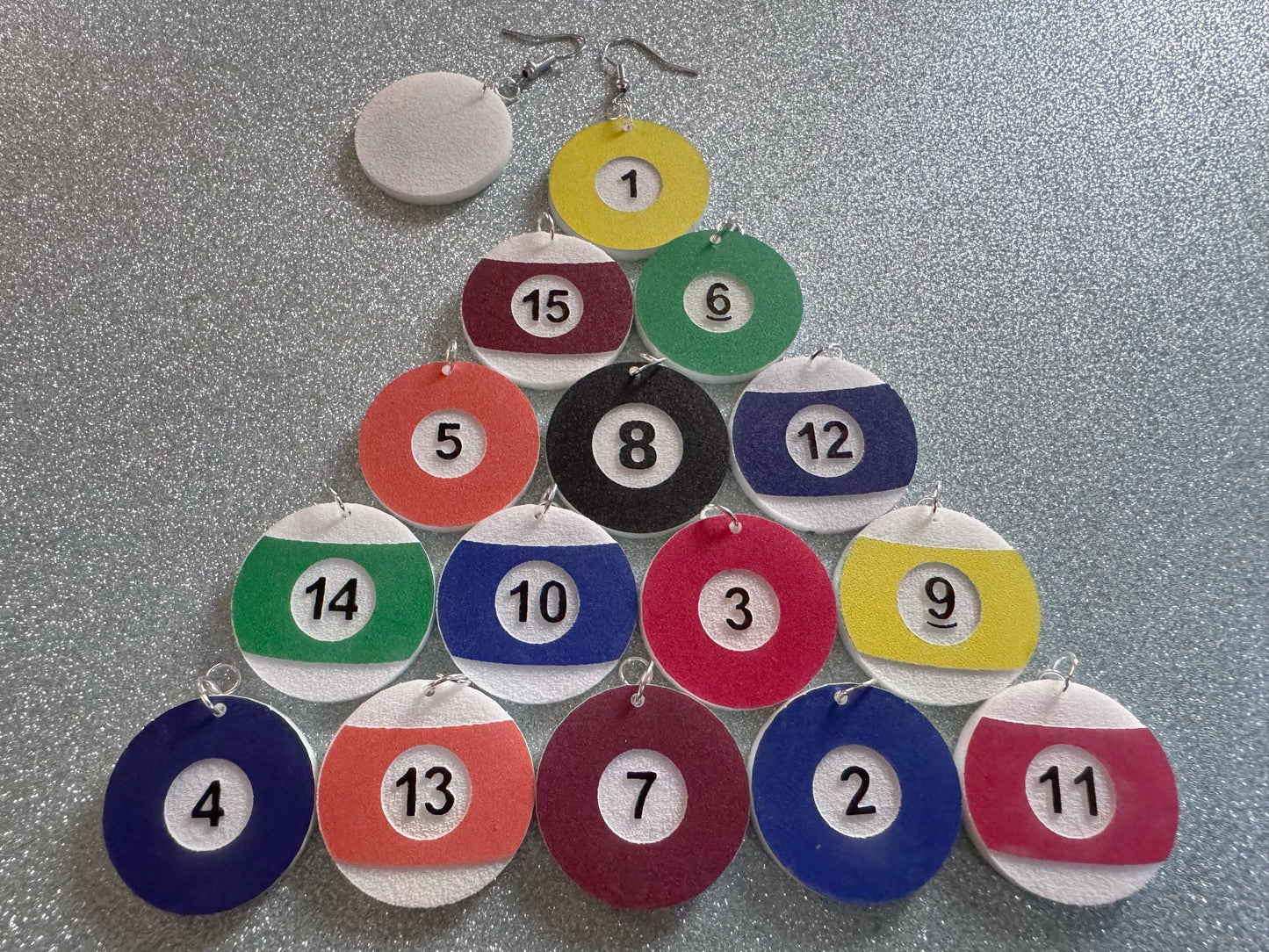 Billiard Ball Earrings: Laser Cut Acrylic Pool Balls, Pool Rack, Sports, Game Night, Eight Ball, Best Gifts for Her/Him/Them