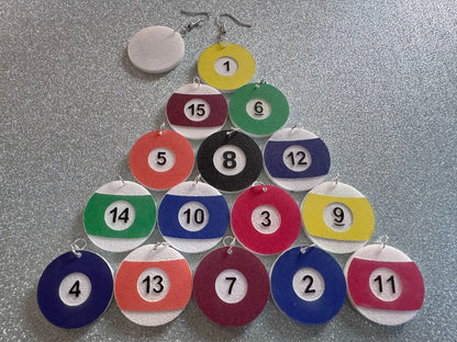 Billiard Ball Earrings: Laser Cut Acrylic Pool Balls, Pool Rack, Sports, Game Night, Eight Ball, Best Gifts for Her/Him/Them