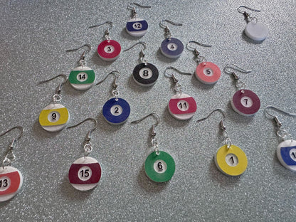 Billiard Ball Earrings: Laser Cut Acrylic Pool Balls, Pool Rack, Sports, Game Night, Eight Ball, Best Gifts for Her/Him/Them