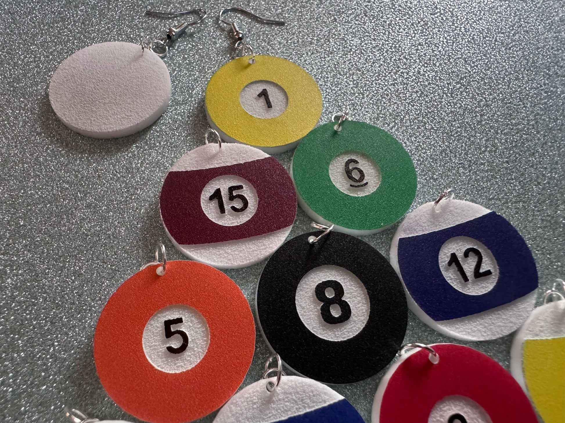 Billiard Ball Earrings: Laser Cut Acrylic Pool Balls, Pool Rack, Sports, Game Night, Eight Ball, Best Gifts for Her/Him/Them