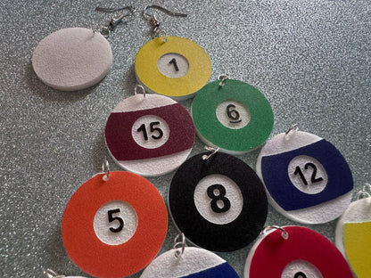 Billiard Ball Earrings: Laser Cut Acrylic Pool Balls, Pool Rack, Sports, Game Night, Eight Ball, Best Gifts for Her/Him/Them