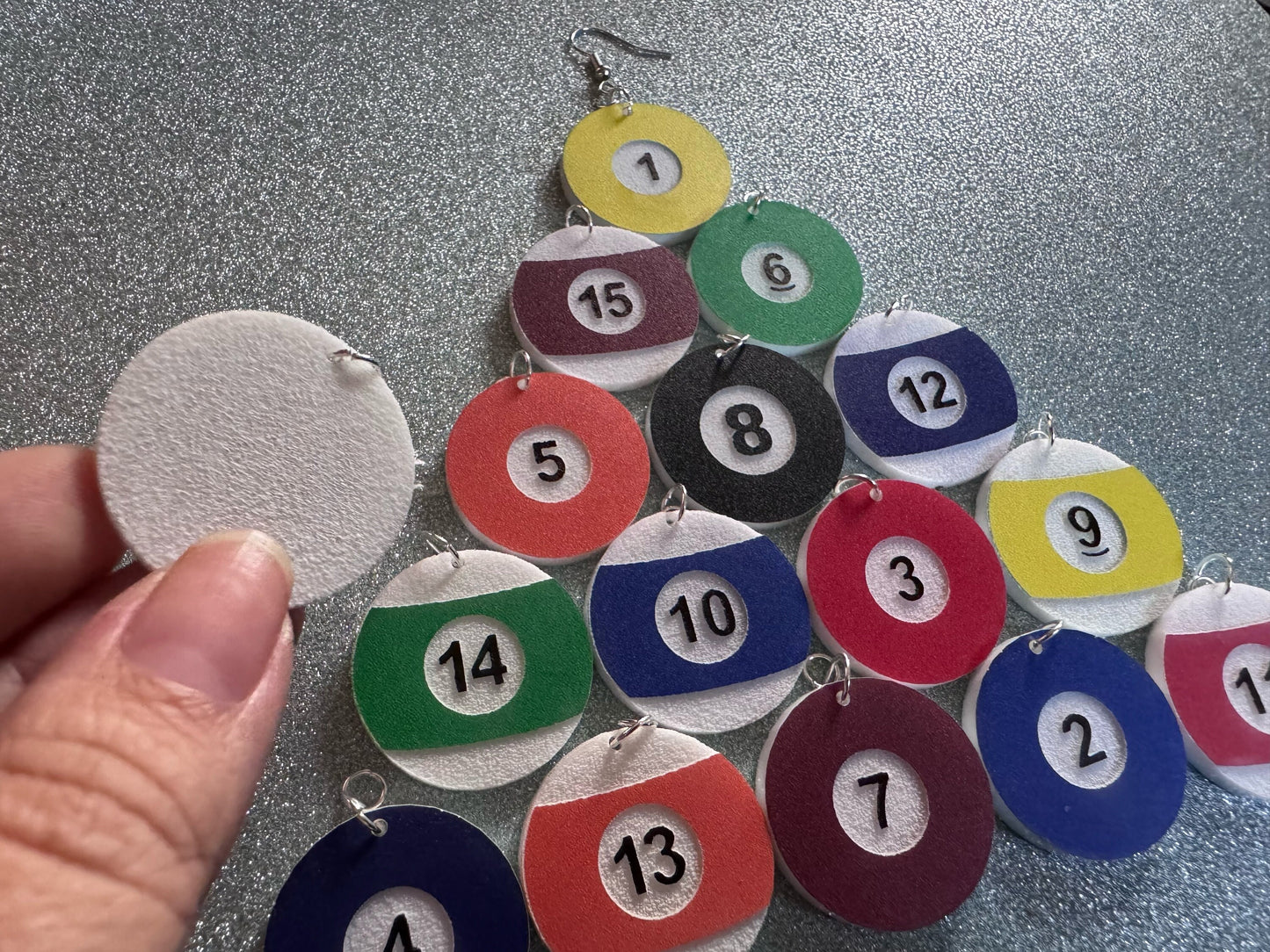 Billiard Ball Earrings: Laser Cut Acrylic Pool Balls, Pool Rack, Sports, Game Night, Eight Ball, Best Gifts for Her/Him/Them