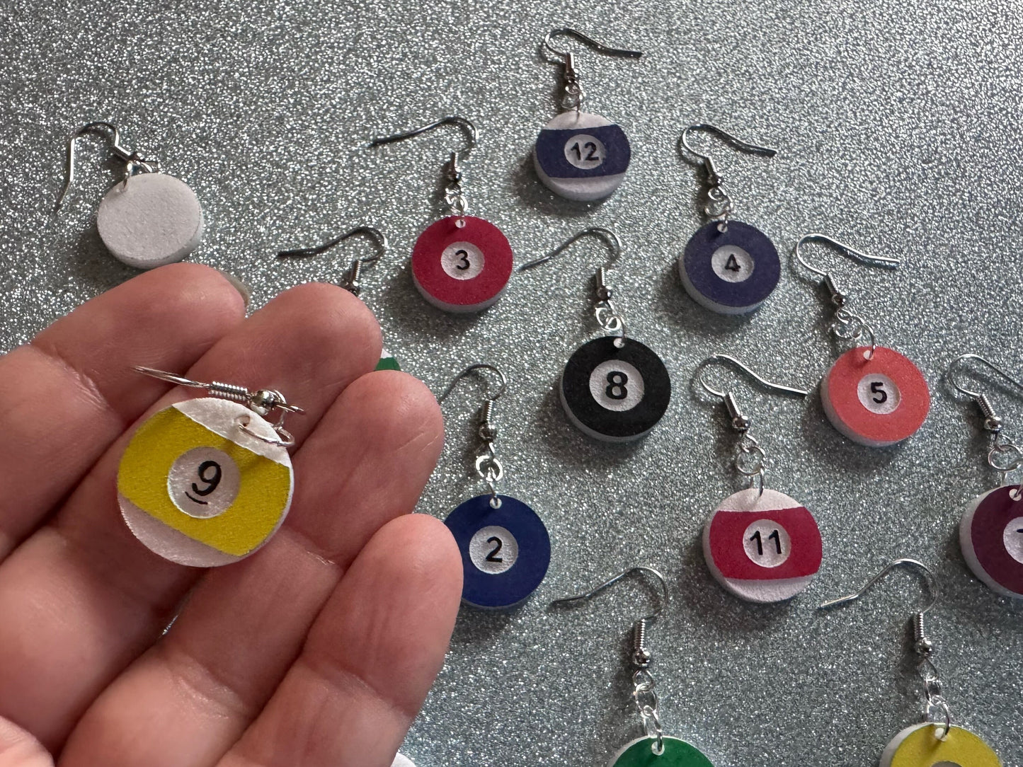Billiard Ball Earrings: Laser Cut Acrylic Pool Balls, Pool Rack, Sports, Game Night, Eight Ball, Best Gifts for Her/Him/Them