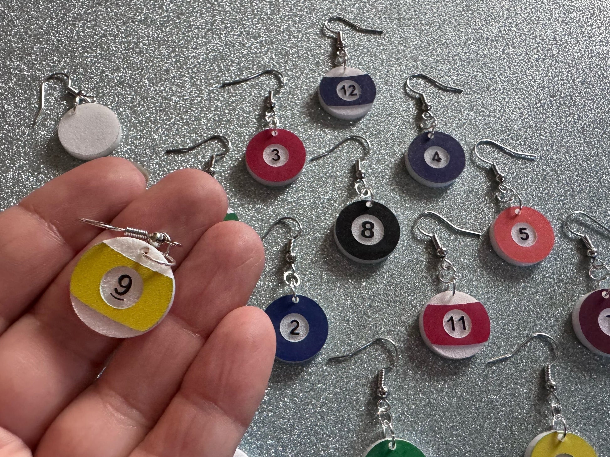 Billiard Ball Earrings: Laser Cut Acrylic Pool Balls, Pool Rack, Sports, Game Night, Eight Ball, Best Gifts for Her/Him/Them