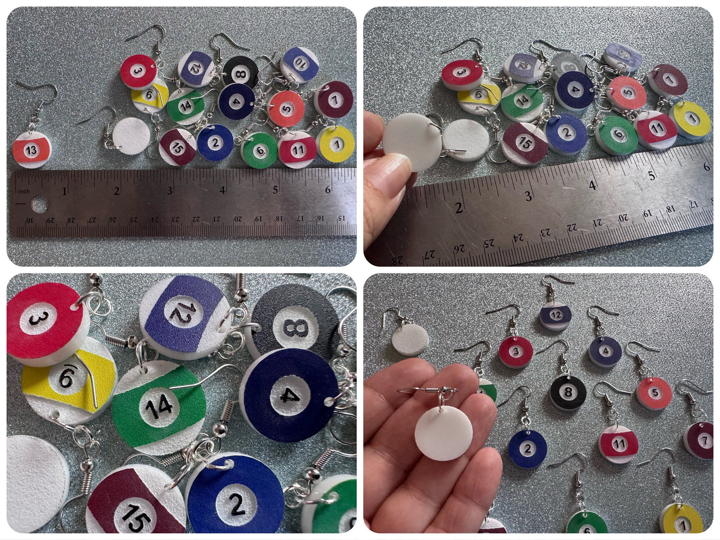 Billiard Ball Earrings: Laser Cut Acrylic Pool Balls, Pool Rack, Sports, Game Night, Eight Ball, Best Gifts for Her/Him/Them