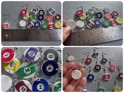 Billiard Ball Earrings: Laser Cut Acrylic Pool Balls, Pool Rack, Sports, Game Night, Eight Ball, Best Gifts for Her/Him/Them