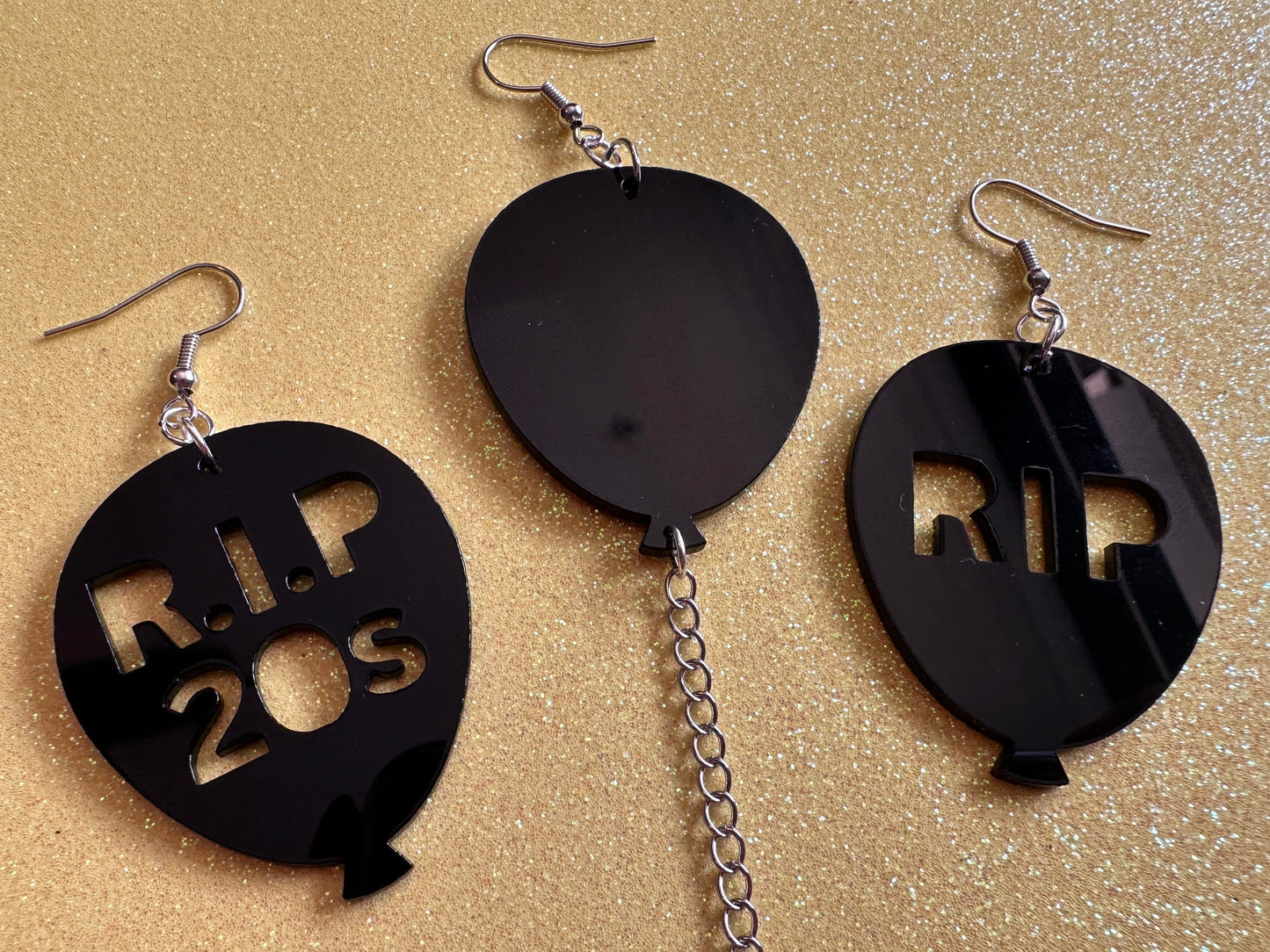 Black Balloon Earrings: Laser Cut Acrylic Balloons, RIP, Funeral, RIP 20s, Party, Celebrate, Helium, Birthday, Gifts for Her/Him/Them