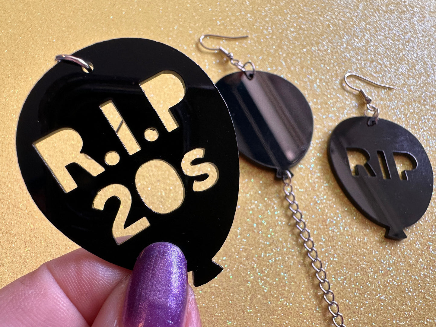 Black Balloon Earrings: Laser Cut Acrylic Balloons, RIP, Funeral, RIP 20s, Party, Celebrate, Helium, Birthday, Gifts for Her/Him/Them