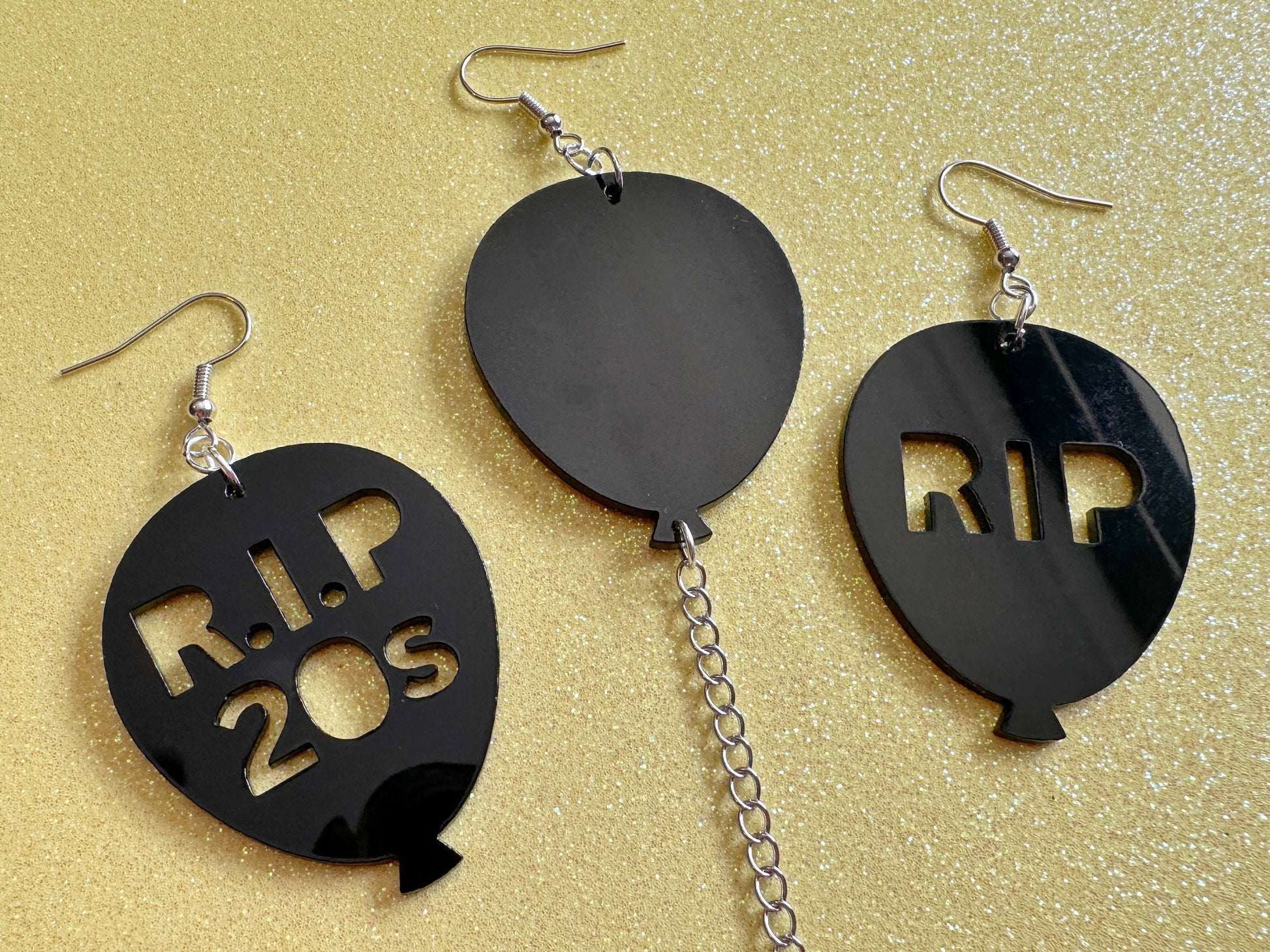 Black Balloon Earrings: Laser Cut Acrylic Balloons, RIP, Funeral, RIP 20s, Party, Celebrate, Helium, Birthday, Gifts for Her/Him/Them