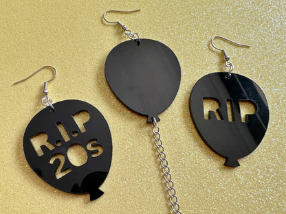 Black Balloon Earrings: Laser Cut Acrylic Balloons, RIP, Funeral, RIP 20s, Party, Celebrate, Helium, Birthday, Gifts for Her/Him/Them
