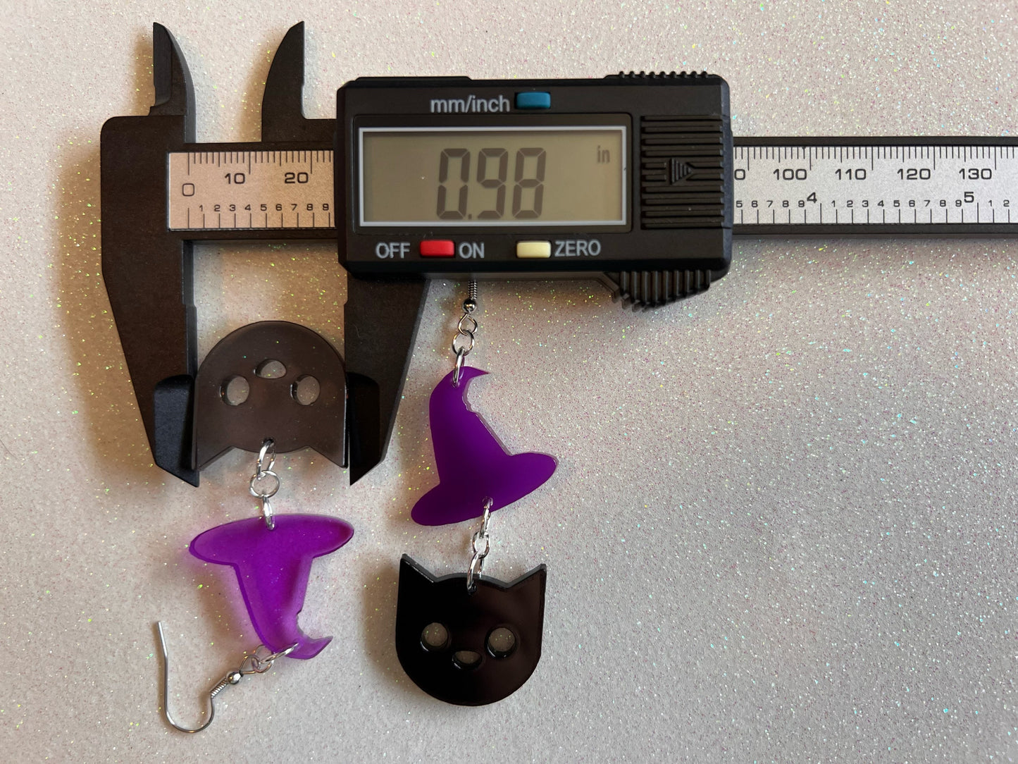 Black Cats & Purple Witch Hat Halloween Earrings: Laser Cut Acrylic, Witch Hats, Black Cats, Spooky, Best Gifts for Her/Him/Them