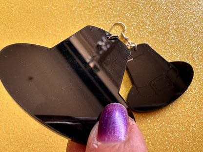 Black Engraved Pilgrim Hat Earrings: Laser Cut Acrylic Thanksgiving Earrings, Holiday, Pilgrims, Give Thanks, Gifts for Her/Him/Them